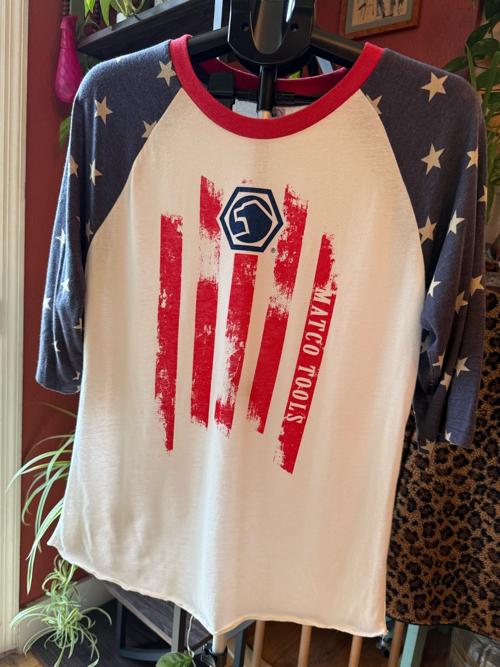 Alternative White Red Blue Raglan Stars Graphic Tee